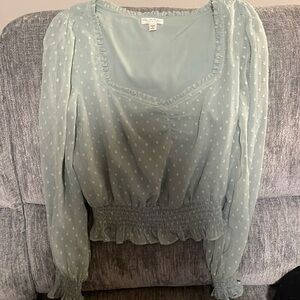 Miss Selfridge XS sheer sage green, long sleeve blouse, U.S size 2